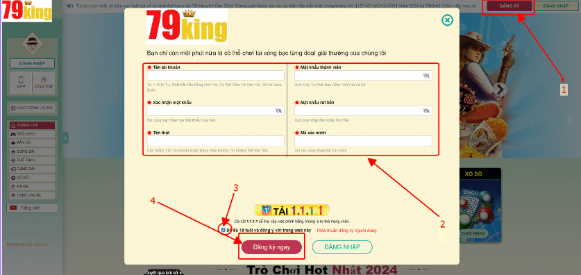 Đăng ký 79king trên PC 