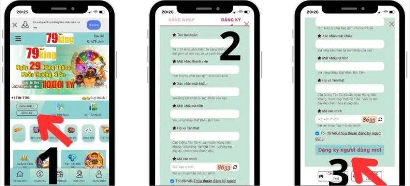 Đăng ký 79king trên mobile 